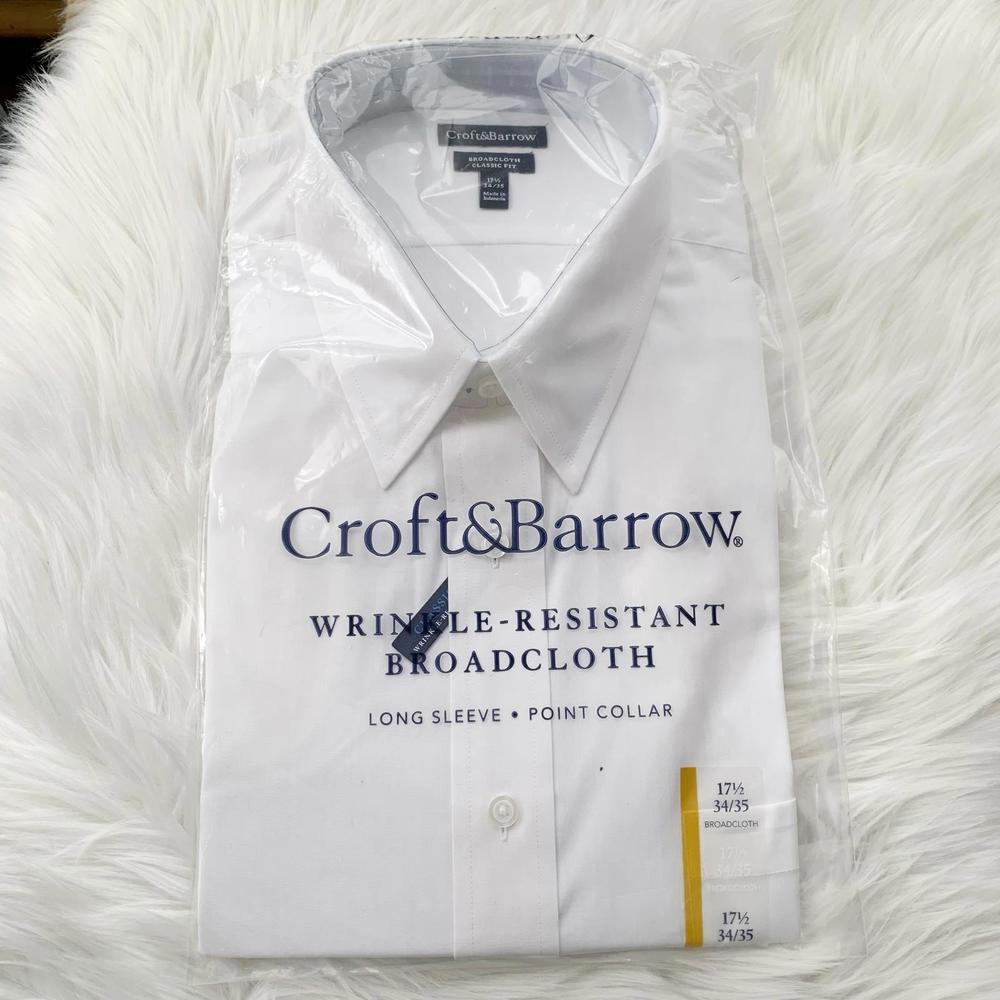 NWT Croft & Barrow White Classic Fit Wrinkle-Resistant dress shirt 17 1/2 34/35